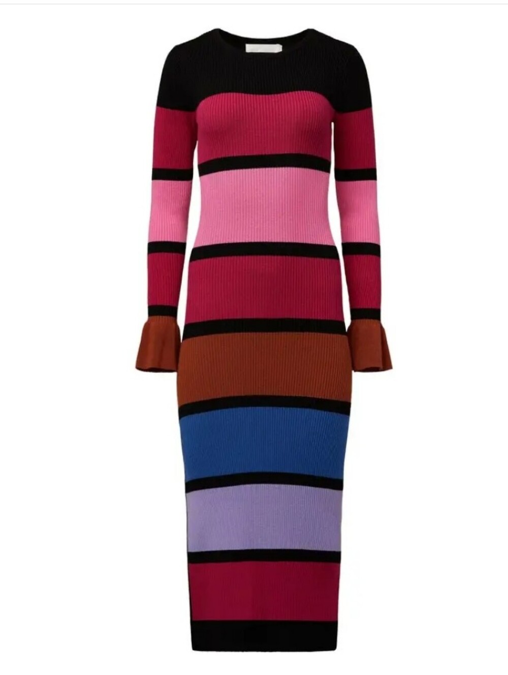 Rachel Parcell Colorblock Striped Ribbed Long-Sleeve Midi Dress Size L NEW